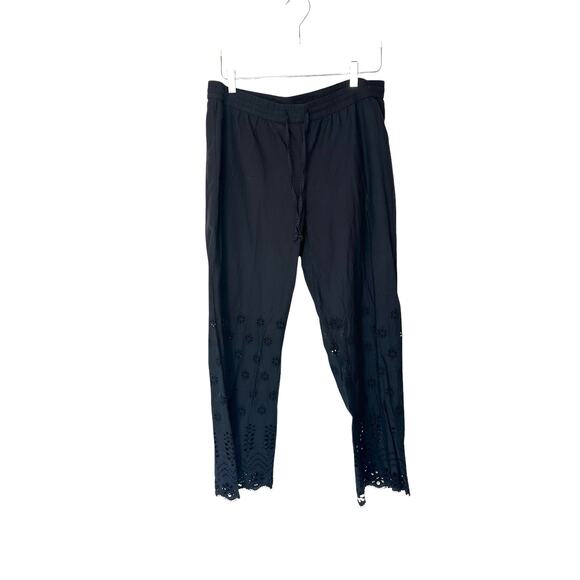 Venus Black Pull On Eyelet Cutout Floral Scalloped Hem Straight Leg Pants Medium - Picture 1 of 10